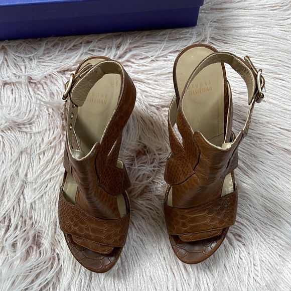 Stuart Weitzman Safety Wedge in Toffee Brown Snake Print Sz 10 - Picture 8 of 15